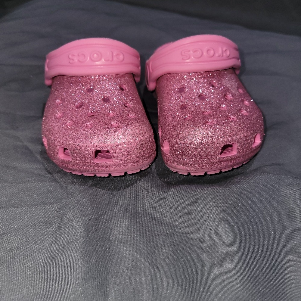 Crocs	Pink Lemonade Glitter Little Kids Sz 5 C Classic Clogs Toddler EUC - Picture 3 of 8